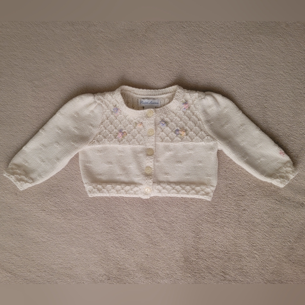 Ralph Lauren Baby Girl Floral Embroidery Cardigan Sweater Size 3-6 Months - Picture 7 of 9